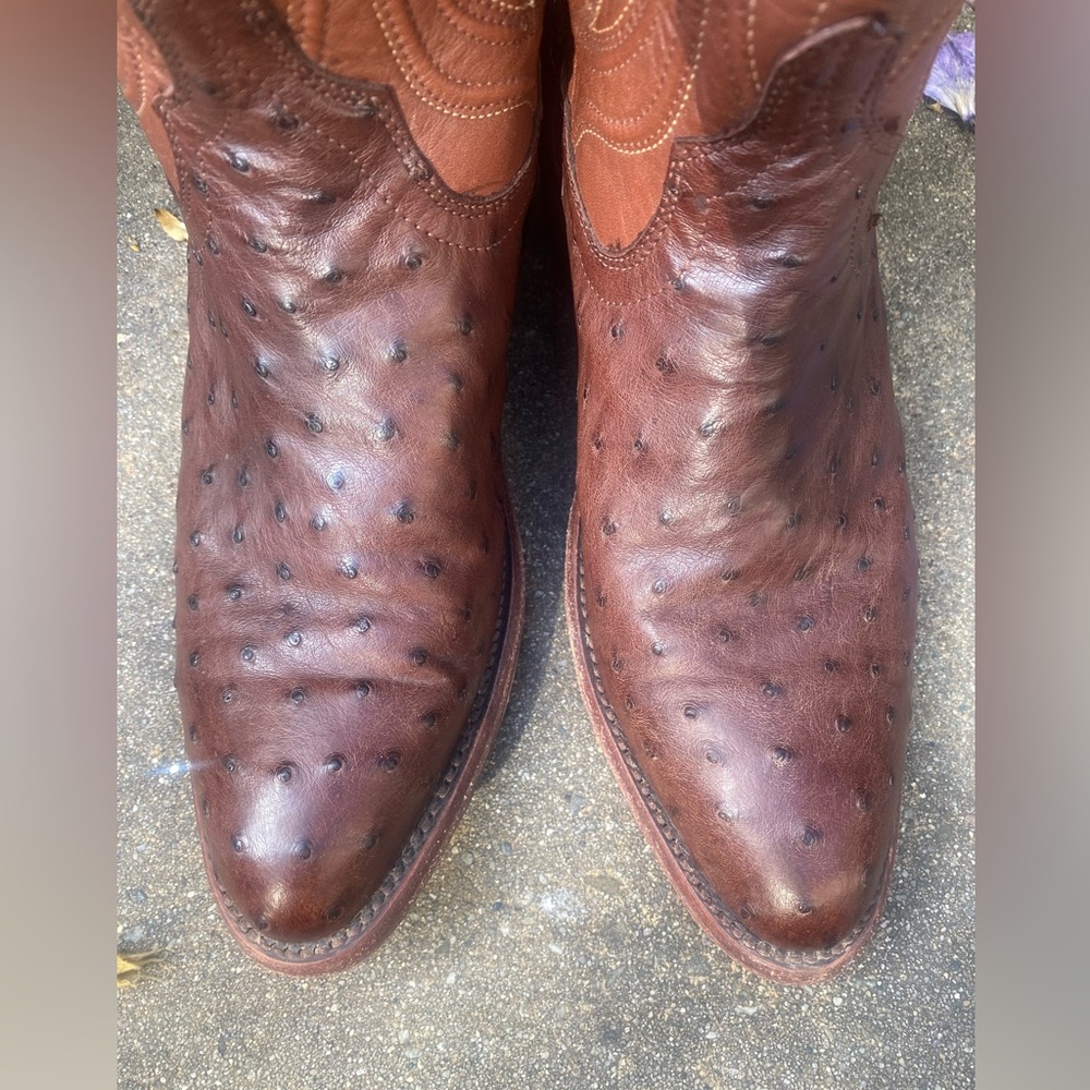 Tecovas Brown Ostrich Heeled Boots - Picture 3 of 10